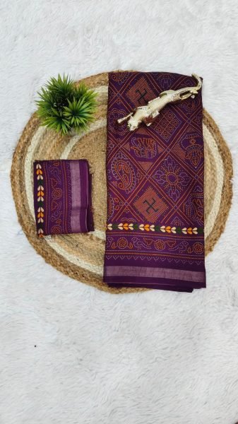 Glamorous Purple Designer Traditional Print Cotton Saree with Unstitched Blouse Printed Cotton Sarees Wholesale