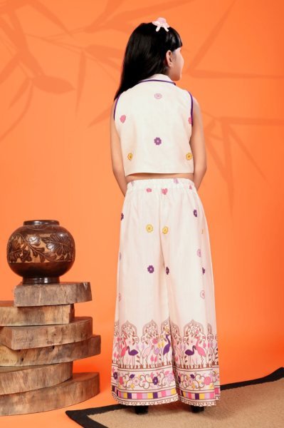 Glamorous Purple Digital Print Rayon Crop Top with Pant for Summer Kids Collections Girls Wear