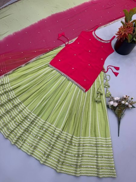 Glamorous Rani Pink Fendy Silk Lehenga Set with Real Mirror Work For Party and Festival Wear Ready To Wear Collection