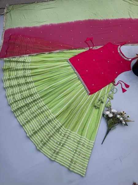 Glamorous Rani Pink Fendy Silk Lehenga Set with Real Mirror Work For Party and Festival Wear Ready To Wear Collection