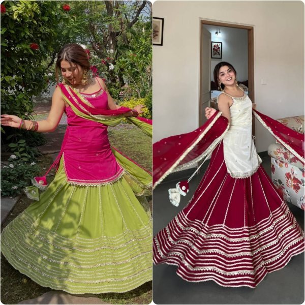 Glamorous Rani Pink Fendy Silk Lehenga Set with Real Mirror Work For Party and Festival Wear Ready To Wear Collection