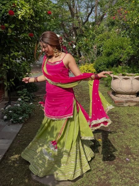 Glamorous Rani Pink Fendy Silk Lehenga Set with Real Mirror Work For Party and Festival Wear Ready To Wear Collection