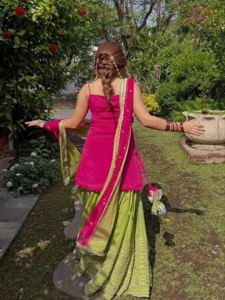 Glamorous Rani Pink Fendy Silk Lehenga Set with Real Mirror Work For Party and Festival Wear Ready To Wear Collection