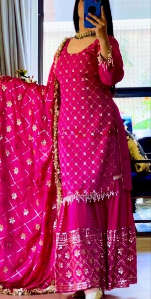 Glamorous Ready To Wear Heavy Chinnon Silk Sharara Suit Set with 5mm Sequence Embroidery Dupatta Ready To Wear Collection