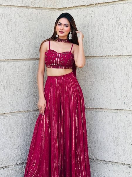 Glamorous Red Georgette Lehenga Set with Sequins Dori Work and Dupatta  Lehenga