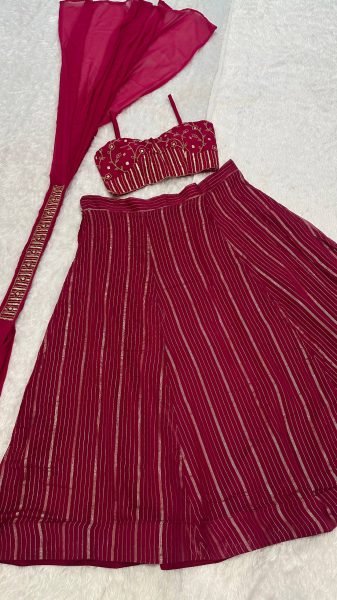 Glamorous Red Georgette Lehenga Set with Sequins Dori Work and Dupatta Bollywood Lehenga Choli