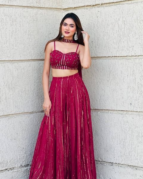 Glamorous Red Georgette Lehenga Set with Sequins Dori Work and Dupatta Bollywood Lehenga Choli