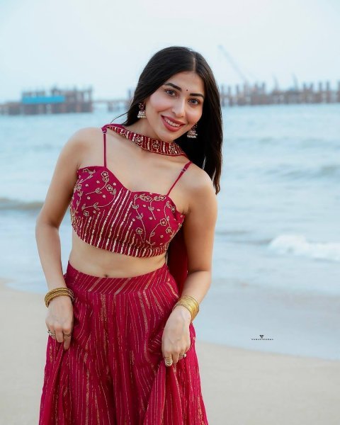 Glamorous Red Georgette Lehenga Set with Sequins Dori Work and Dupatta Bollywood Lehenga Choli