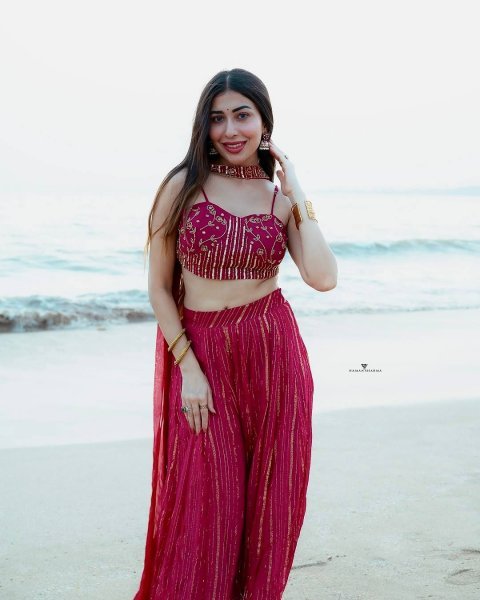 Glamorous Red Georgette Lehenga Set with Sequins Dori Work and Dupatta Bollywood Lehenga Choli