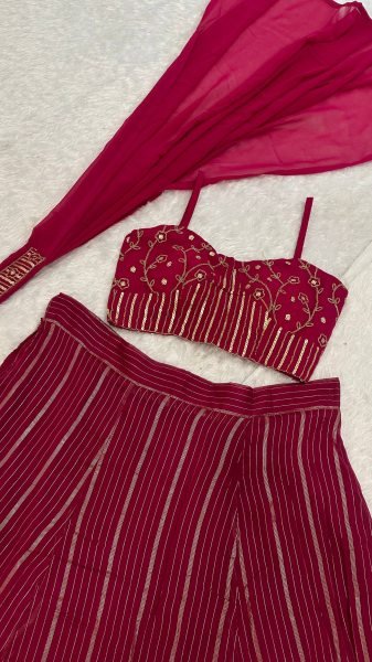 Glamorous Red Georgette Lehenga Set with Sequins Dori Work and Dupatta Bollywood Lehenga Choli