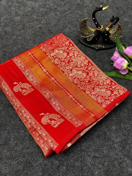 Glamorous Red Paithani Silk Saree with Zari Woven Pallu and Tassels for Festival Silk Sarees Wholesale