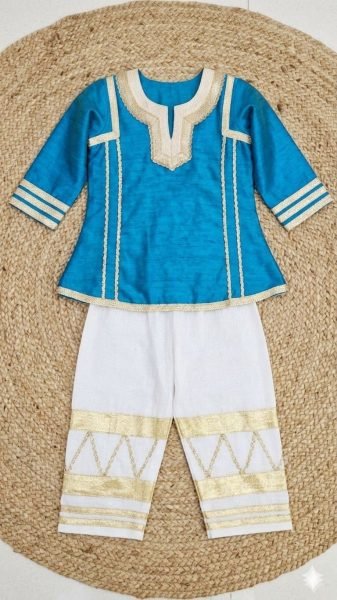 Glamorous Sky Blue Diwali Special Girls Palazzo Set with Gota Lace for Festival Girls Wear