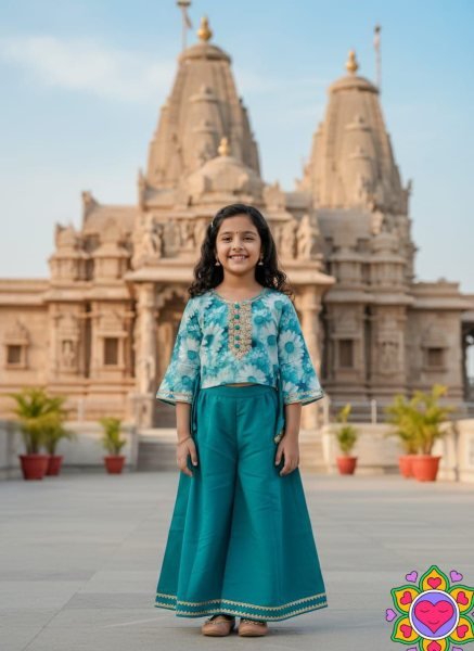 Glamorous Sky Blue Girls Ethnic Wear Set with Plazzo for Daily and Festive Wear Girls Wear