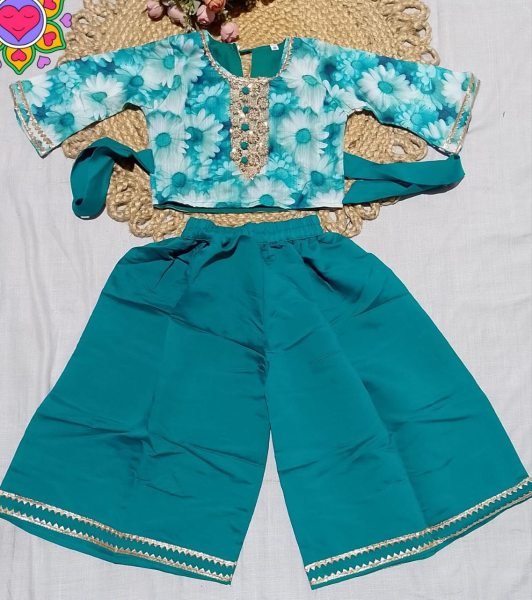 Glamorous Sky Blue Girls Ethnic Wear Set with Plazzo for Daily and Festive Wear Girls Wear