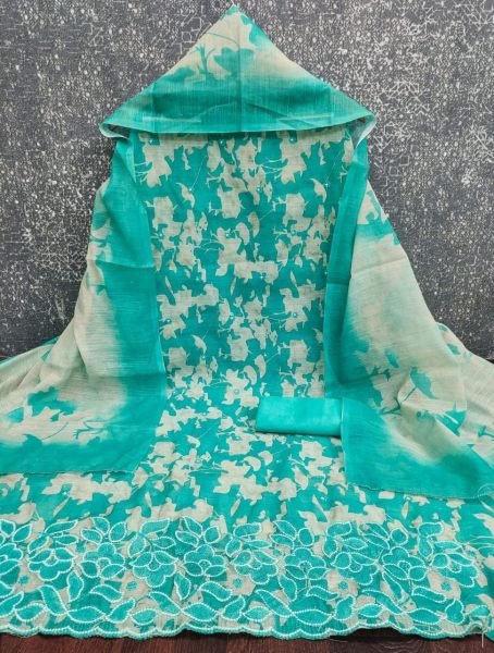 Glamorous Sky Blue Lilan Cotton Unstitched Suit Set with Multi Work Border Design Punjabi Dress Materials Wholesale