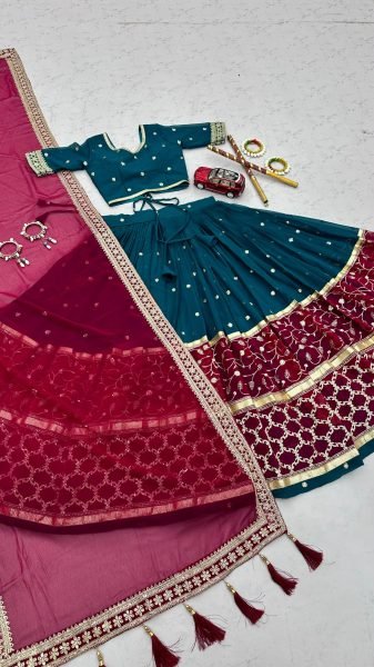 Glamorous Teal Blue Fox Georgette Garba Lehenga Choli with Thread and Sequin Work Navratri Lehnega Choli