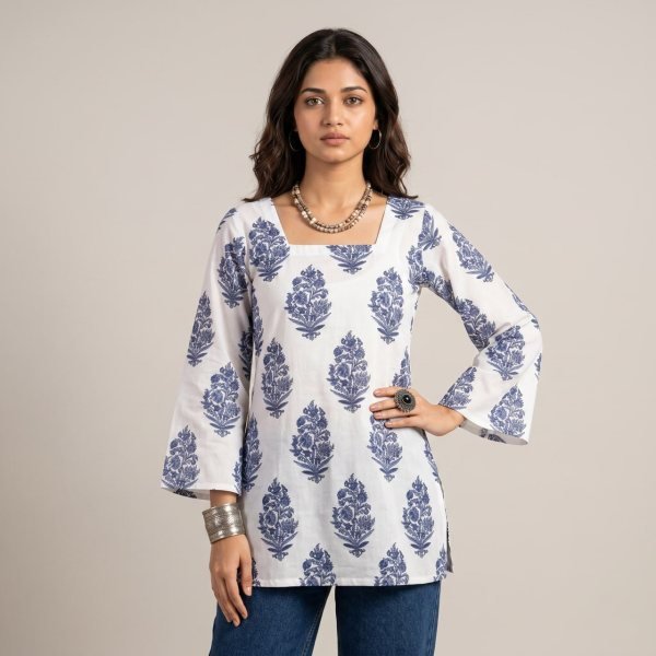 Glamorous White Cotton Short Kurti with Digital Print for Women Full Set Kurti