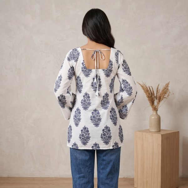 Glamorous White Cotton Short Kurti with Digital Print for Women Full Set Kurti