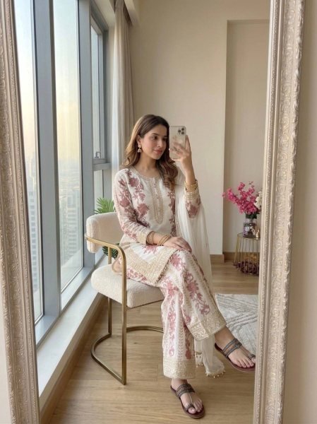 Glamorous White Georgette Kurta And Plazzo Set With Sequence For Women   Ready To Wear Collection
