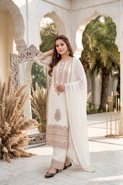 Glamorous White Georgette Long Kurta Set With Embroidery Work At Direct Factory Price Ready To Wear Collection