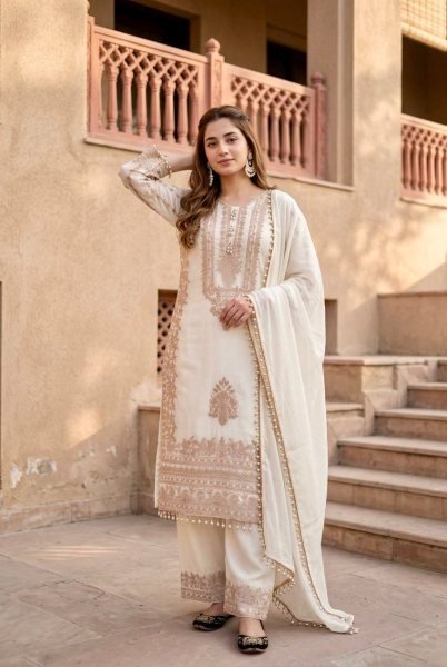Glamorous White Georgette Long Kurta Set With Embroidery Work At Direct Factory Price Ready To Wear Collection