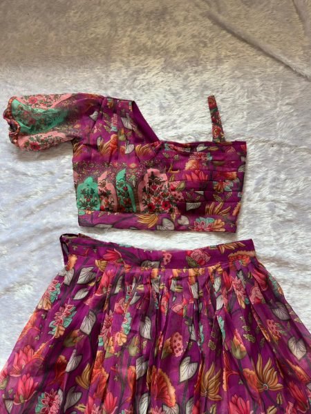 Glamorous Wine Organza Silk Lehenga with Floral Print for Festive Wear Designer Lehenga Choli