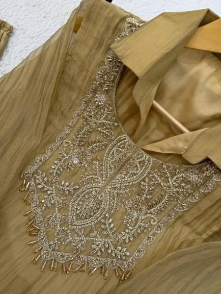 Glamorous Yellow Mosko Cord Set With Beautiful Beads Work In Top For Wholsaler  CO ORD Sets