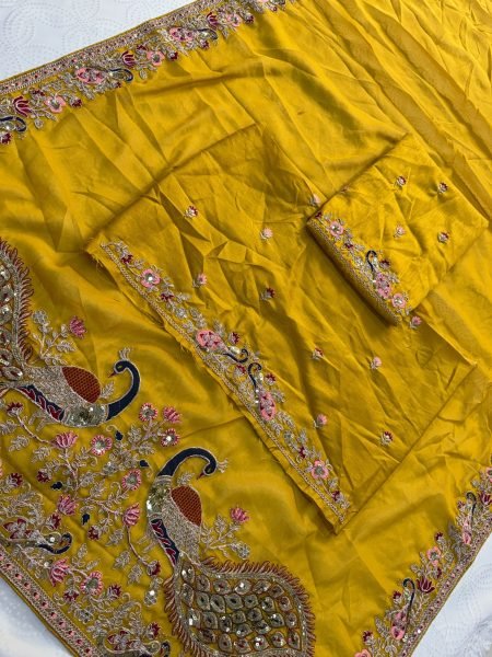 Glamorous Yellow Wedding Wear Soft Star Georgette Saree with Embroidered Blouse Georgette Sarees Wholesale