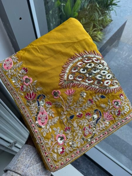 Glamorous Yellow Wedding Wear Soft Star Georgette Saree with Embroidered Blouse Georgette Sarees Wholesale