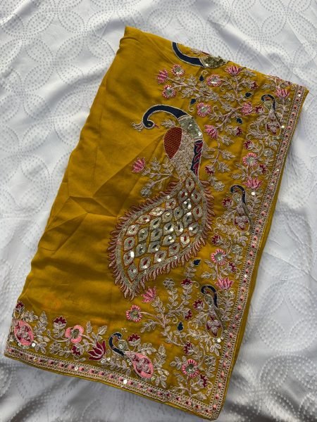 Glamorous Yellow Wedding Wear Soft Star Georgette Saree with Embroidered Blouse Georgette Sarees Wholesale
