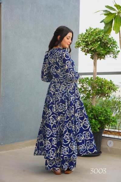 Gleaming Blue Ready to Wear  Printed Angrakha Kurti With Bottom for Office Wear Printed Kurtis