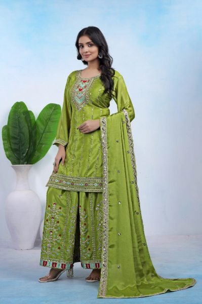 Gleaming Chinon Coding Sequence Embroidered Sharara Suit for Festive Look Ready To Wear Collection