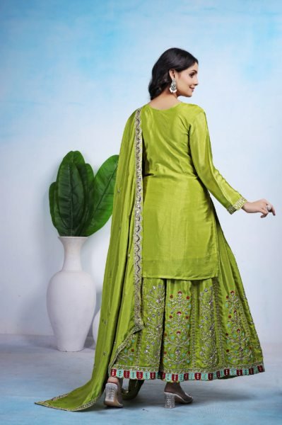 Gleaming Chinon Coding Sequence Embroidered Sharara Suit for Festive Look Ready To Wear Collection