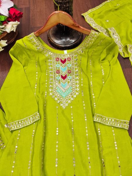 Gleaming Chinon Coding Sequence Embroidered Sharara Suit for Festive Look Ready To Wear Collection