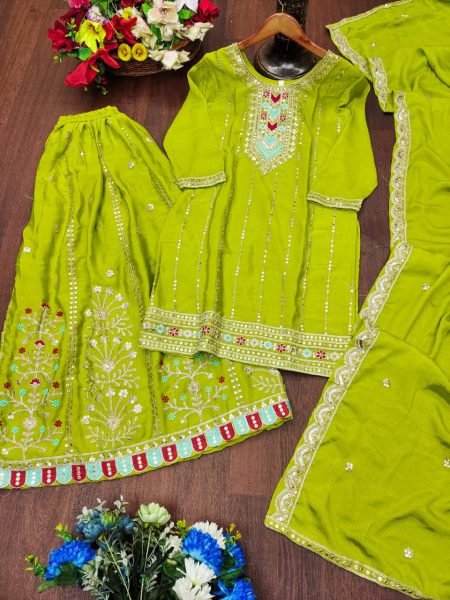 Gleaming Chinon Coding Sequence Embroidered Sharara Suit for Festive Look Ready To Wear Collection