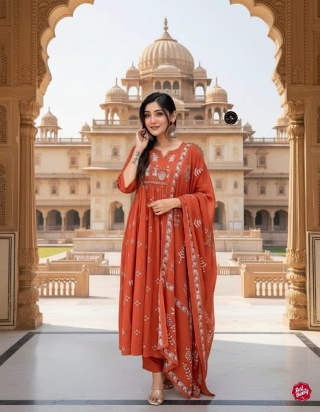 Gleaming Cotton Embroidered Kurti Set for Women with Mal Cotton Dupatta for Daily Wear Anarkali Kurtis 