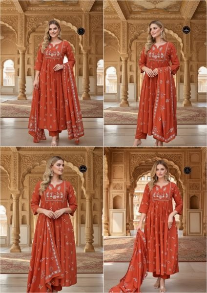 Gleaming Cotton Embroidered Kurti Set for Women with Mal Cotton Dupatta for Daily Wear Anarkali Kurtis 
