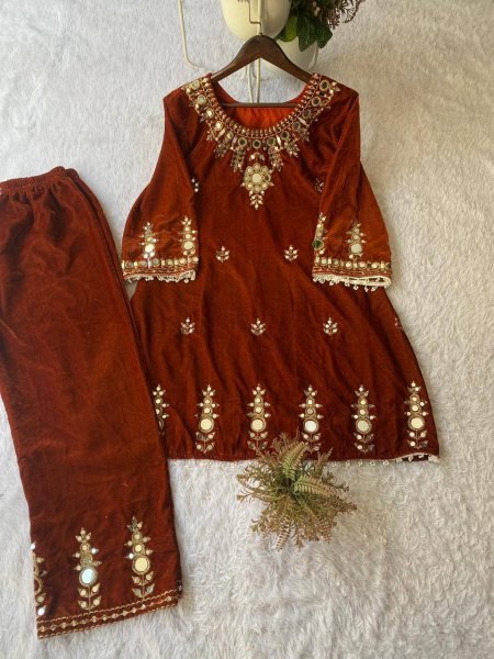 Glorious Brown Ready to Wear Velvet Co-Ord Sets for Perfect for Winter CO ORD Sets