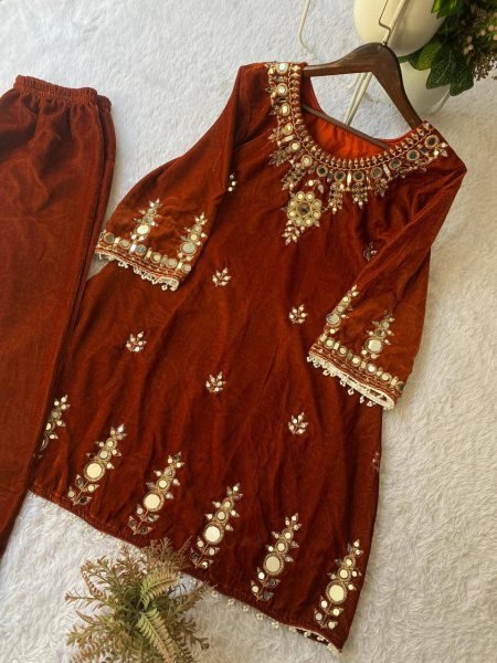 Glorious Brown Ready to Wear Velvet Co-Ord Sets for Perfect for Winter CO ORD Sets