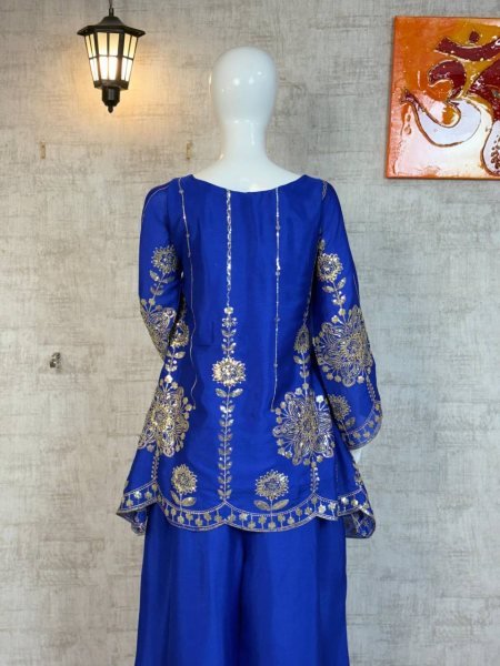 Glorious Royal Blue Chinon Silk Sequins Work Co Ord Set for Party Wear Kurti With Bottom Wholesale