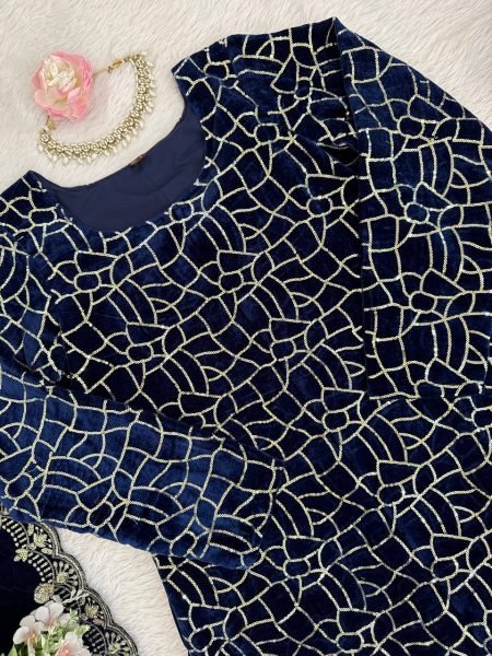 Glorious Velvet Thread and Sequence Work Suit with Matching Pant and Dupatta for Bulk Buyers at Wholesale Rate Winter Wear