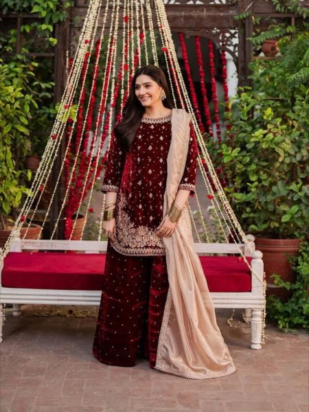 Glorious Viscose Velvet Embroidered Coding Sequence Top   Pant Set with Organza Dupatta for Festive Functions Ready To Wear Suit
