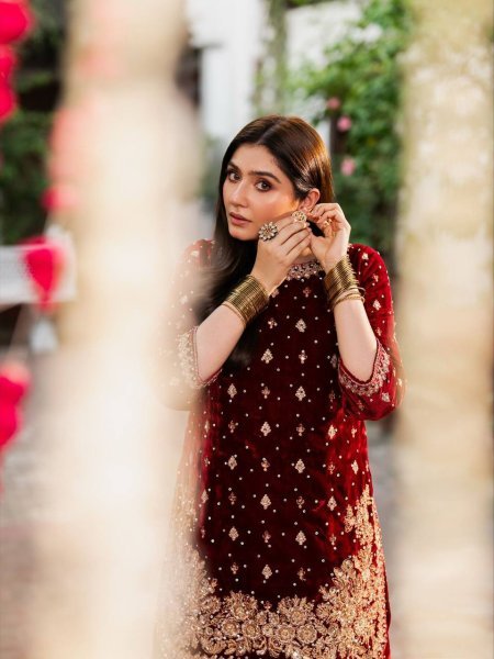 Glorious Maroon Viscose Velvet Embroidered Coding Sequence Top   Pant Set with Organza Dupatta for Festive Functions Ready To Wear Collection