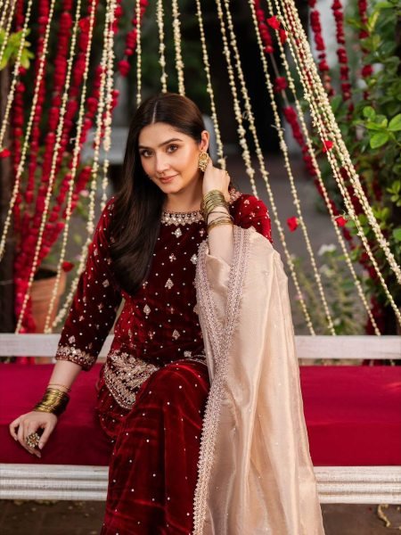 Glorious Maroon Viscose Velvet Embroidered Coding Sequence Top   Pant Set with Organza Dupatta for Festive Functions Ready To Wear Collection