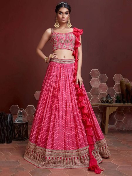 Glow in Rose Designer Silk Lehenga Choli with Ruffle Dupatta   Festive Detailing  Lehenga