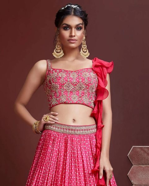 Glow in Rose Designer Silk Lehenga Choli with Ruffle Dupatta   Festive Detailing Designer Lehenga Choli