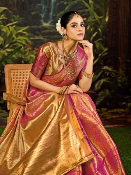 Gold Kanjivaram Semi Silk Saree with Intricate Zari Work for Festive Collection Banarasi Saree Wholesale