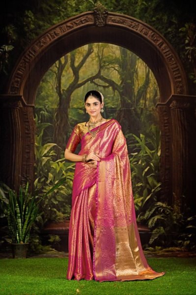 Gold Kanjivaram Semi Silk Saree with Intricate Zari Work for Festive Collection Banarasi Saree Wholesale