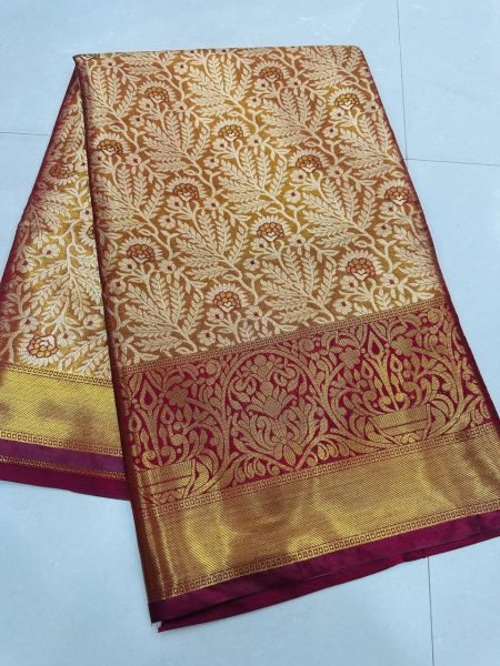 Gold Kanjivaram Semi Silk Saree with Intricate Zari Work for Festive Collection Banarasi Saree Wholesale