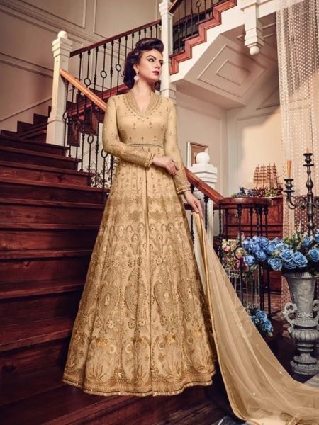 Gold Net Embroidered Lehenga Style Anarkali Suit 5804C 